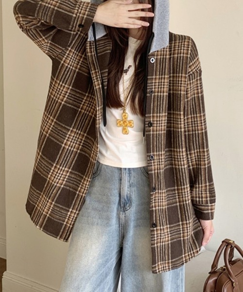 ONEP STAR(ワンピスター)の「フード付きチェック柄シャツ(シャツ/ブラウス・レディース・A/H/J/C/D/E/F/B/G/I・FREE)」の17枚目の写真