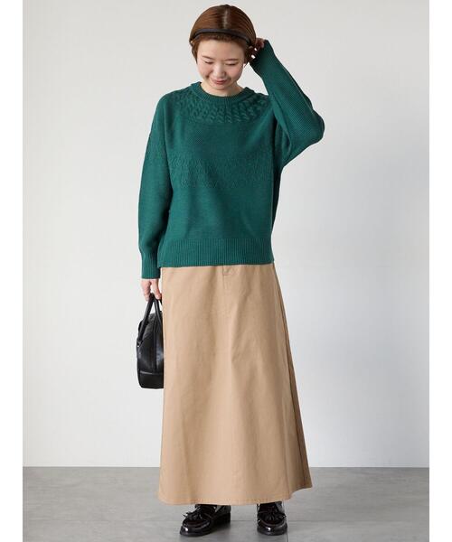 Lugnoncure（ルノンキュール）の「求心柄編みクルーネックニット（ニット/セーター・レディース・ピンク/グリーン/ブラック/オフホワイト/チャコールグレー・F）」の6枚目の写真