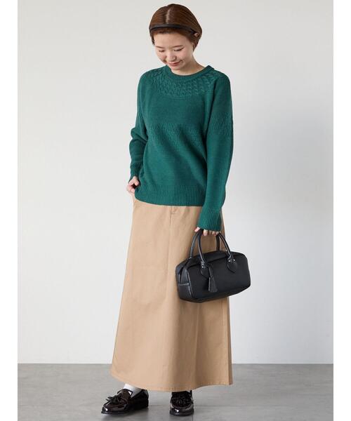 Lugnoncure（ルノンキュール）の「求心柄編みクルーネックニット（ニット/セーター・レディース・ピンク/グリーン/ブラック/オフホワイト/チャコールグレー・F）」の7枚目の写真