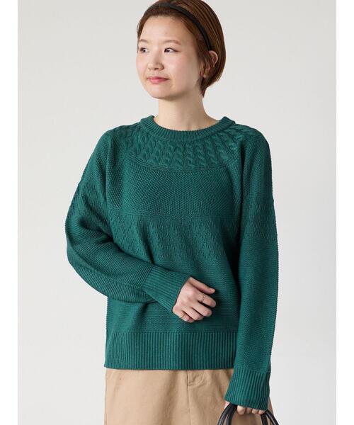 Lugnoncure（ルノンキュール）の「求心柄編みクルーネックニット（ニット/セーター・レディース・ピンク/グリーン/ブラック/オフホワイト/チャコールグレー・F）」の8枚目の写真
