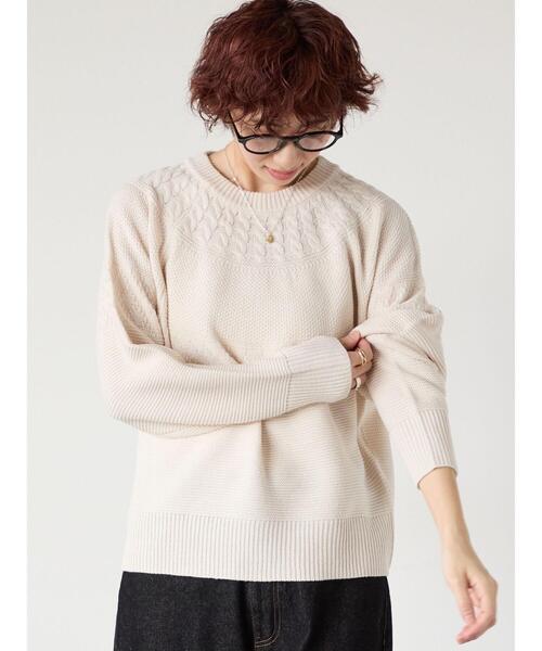 Lugnoncure（ルノンキュール）の「求心柄編みクルーネックニット（ニット/セーター・レディース・ピンク/グリーン/ブラック/オフホワイト/チャコールグレー・F）」の11枚目の写真