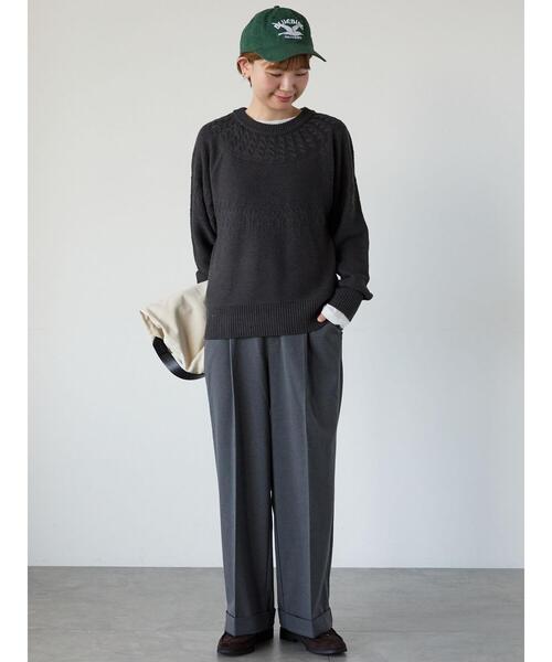 Lugnoncure（ルノンキュール）の「求心柄編みクルーネックニット（ニット/セーター・レディース・ピンク/グリーン/ブラック/オフホワイト/チャコールグレー・F）」の12枚目の写真