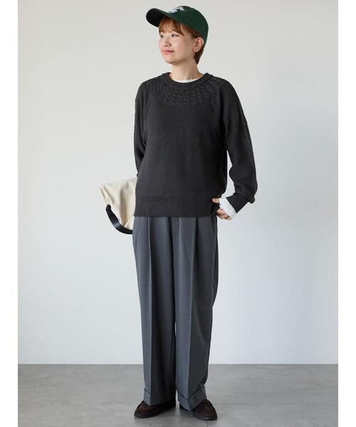 Lugnoncure（ルノンキュール）の「求心柄編みクルーネックニット（ニット/セーター・レディース・ピンク/グリーン/ブラック/オフホワイト/チャコールグレー・F）」の13枚目の写真