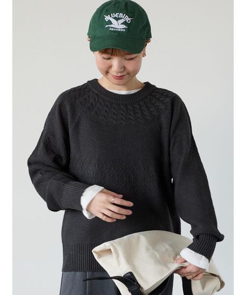 Lugnoncure（ルノンキュール）の「求心柄編みクルーネックニット（ニット/セーター・レディース・ピンク/グリーン/ブラック/オフホワイト/チャコールグレー・F）」の14枚目の写真