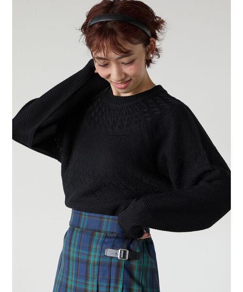 Lugnoncure（ルノンキュール）の「求心柄編みクルーネックニット（ニット/セーター・レディース・ピンク/グリーン/ブラック/オフホワイト/チャコールグレー・F）」の17枚目の写真