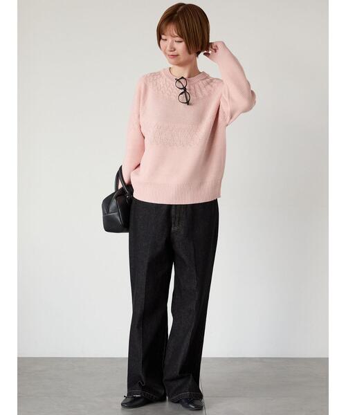 Lugnoncure（ルノンキュール）の「求心柄編みクルーネックニット（ニット/セーター・レディース・ピンク/グリーン/ブラック/オフホワイト/チャコールグレー・F）」の18枚目の写真