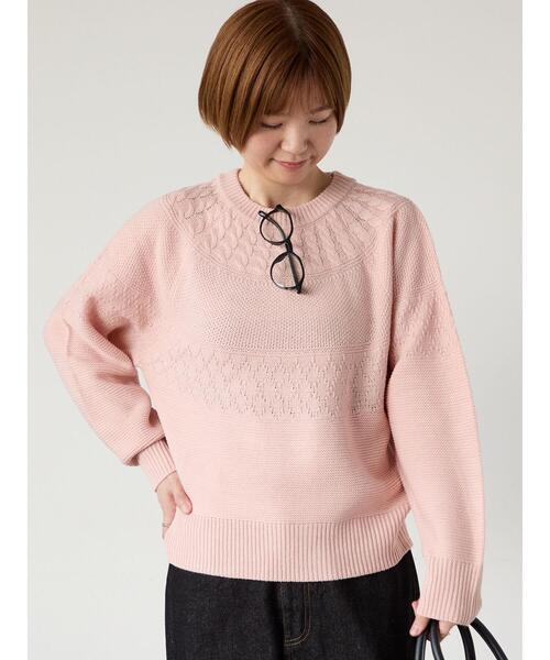 Lugnoncure（ルノンキュール）の「求心柄編みクルーネックニット（ニット/セーター・レディース・ピンク/グリーン/ブラック/オフホワイト/チャコールグレー・F）」の20枚目の写真
