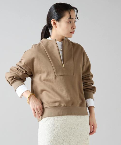 Tiara（ティアラ）の「ZIPプルオーバー（Tシャツ/カットソー・レディース・モカ/オフホワイト/チャコールグレー・FREE）」の4枚目の写真