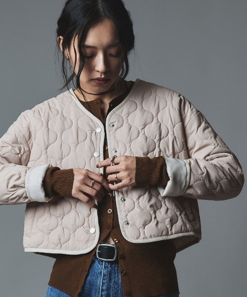 W:Huku（フーク）の「オニオン キルト コンパクト カーディガン ジャケット / Onion Quilt Compact Cardigan（ブルゾン・レディース・ブラック/ライトベージュ/カーキ・M/L）」の4枚目の写真