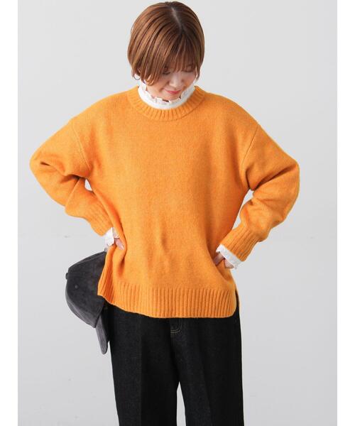 Lugnoncure（ルノンキュール）の「ウール混ふわふわクルーネックニット（ニット/セーター・レディース・オレンジ/ネイビー/ベージュ/ブルー/グレー・F）」の8枚目の写真