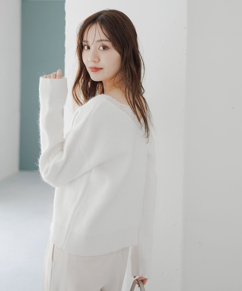 Andemiu（アンデミュウ）の「バックレースニット617771（ニット/セーター・レディース・ブラック/オフホワイト・FREE）」の2枚目の写真