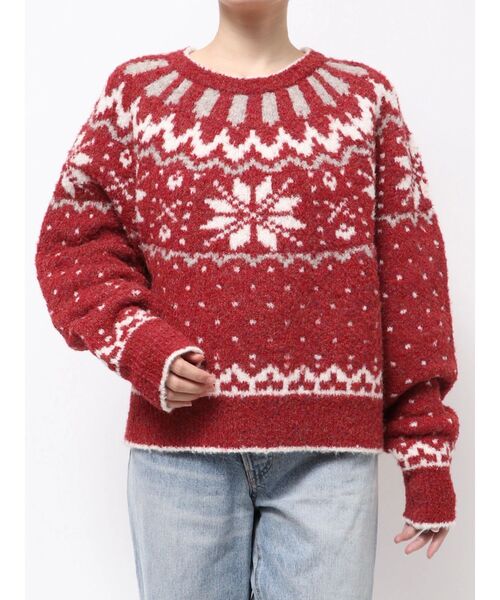 Ungrid（アングリッド）の「求心柄ルーズニット（ニット/セーター・レディース・ライトグレー/レッド/ブラック・FREE）」の4枚目の写真