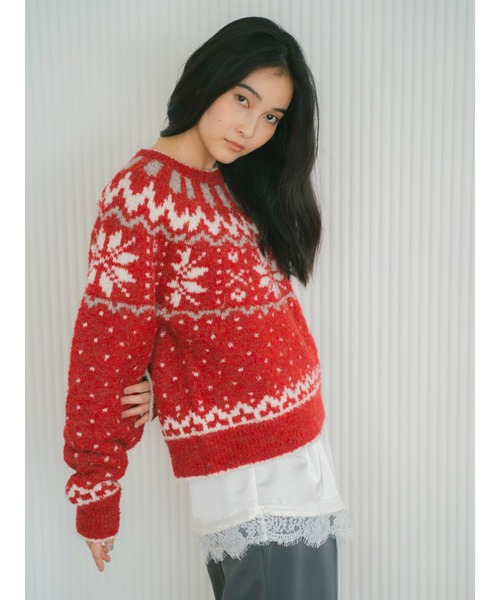 Ungrid（アングリッド）の「求心柄ルーズニット（ニット/セーター・レディース・ライトグレー/レッド/ブラック・FREE）」の18枚目の写真