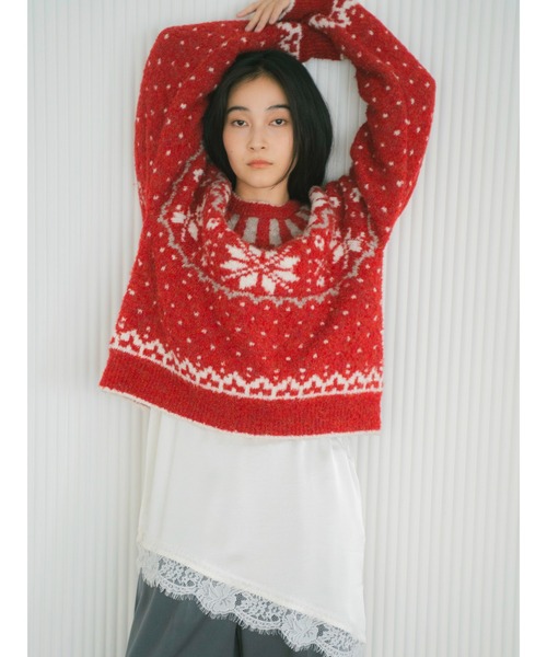 Ungrid（アングリッド）の「求心柄ルーズニット（ニット/セーター・レディース・ライトグレー/レッド/ブラック・FREE）」の20枚目の写真