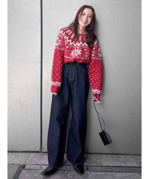 Ungrid（アングリッド）の「求心柄ルーズニット（ニット/セーター・レディース・ライトグレー/レッド/ブラック・FREE）」の5枚目の写真