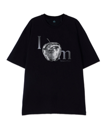 [オーバーサイズ]アップル13番手綿ラウンドネック半袖Tシャツ_ブラック