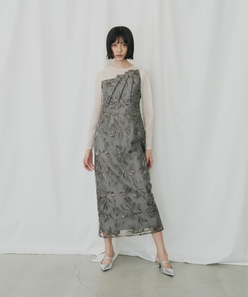 セール】プリーツフロントフラワードレス/ pleated front flower dress