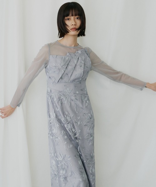 セール】プリーツフロントフラワードレス/ pleated front flower dress