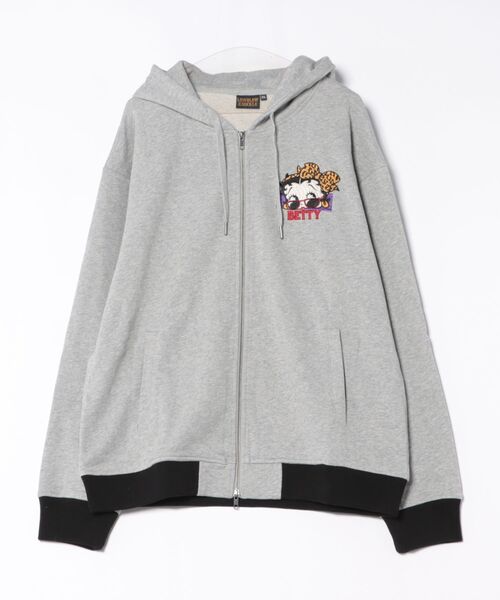 BETTY BOOP（ベティ・ブープ）の「LOWBLOW KNUCKLE / ローブローナックル / BETTY BOOP / 夜露死苦ヤンキーBETTYフルジップパーカー (M2)（パーカー・メンズ・ブラック/グレー/カーキ・XL/L/M/XXL）」の2枚目の写真