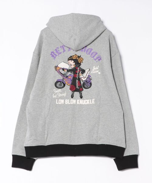 BETTY BOOP（ベティ・ブープ）の「LOWBLOW KNUCKLE / ローブローナックル / BETTY BOOP / 夜露死苦ヤンキーBETTYフルジップパーカー (M2)（パーカー・メンズ・ブラック/グレー/カーキ・XL/L/M/XXL）」の7枚目の写真