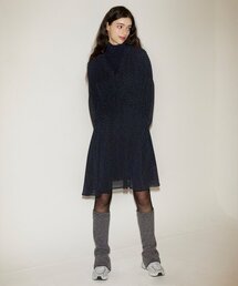 SALON DE YOHN（サロンドヨーン）の「Ribbon Frill Chiffon Dress_ Navy（ワンピース）」