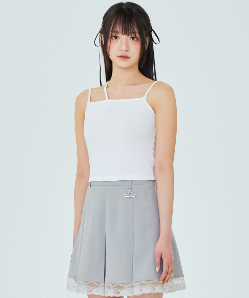 PLASMASPHERE(プラズマスフィア)の「ホワイトのファンシートップ(リボンストラップノースリーブ)(Tシャツ/カットソー・レディース・ホワイト・FREE)」の1枚目の写真