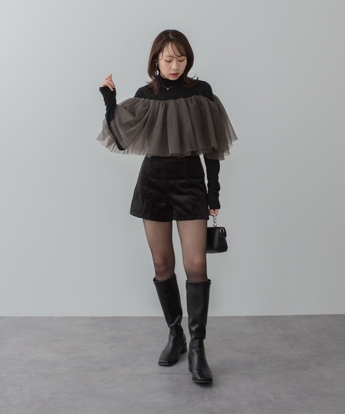 Leja(レジャ)の「【LEJA】シアーチュールオフショルダーセットアップパンツドレス2点セット 美脚効果結婚式 パーティードレス 成人式 二次会 同窓会 お呼ばれ オケージョン 20代 30代(パンツドレス・レディース・モカ/ブラック・SMALL/MEDIUM)」の19枚目の写真