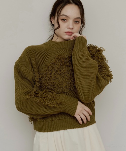 OLUN(オルン)の「fringe knit/フリンジニット(ニット/セーター・レディース・カーキ/アイボリー/クリーム・FREE)」の3枚目の写真
