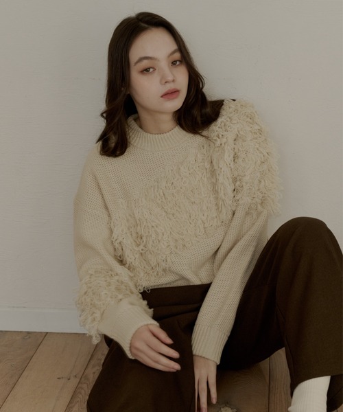 OLUN(オルン)の「fringe knit/フリンジニット(ニット/セーター・レディース・カーキ/アイボリー/クリーム・FREE)」の12枚目の写真
