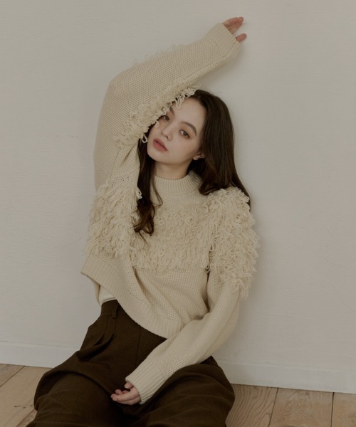 OLUN(オルン)の「fringe knit/フリンジニット(ニット/セーター・レディース・カーキ/アイボリー/クリーム・FREE)」の13枚目の写真