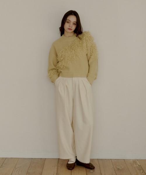 OLUN(オルン)の「fringe knit/フリンジニット(ニット/セーター・レディース・カーキ/アイボリー/クリーム・FREE)」の8枚目の写真