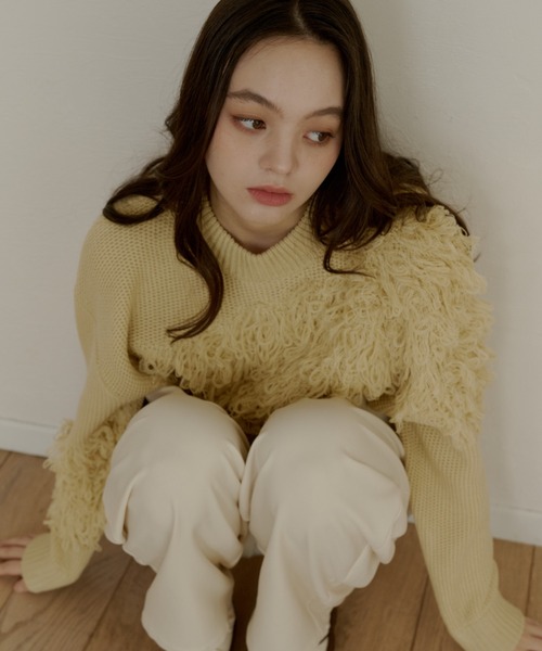 OLUN(オルン)の「fringe knit/フリンジニット(ニット/セーター・レディース・カーキ/アイボリー/クリーム・FREE)」の7枚目の写真