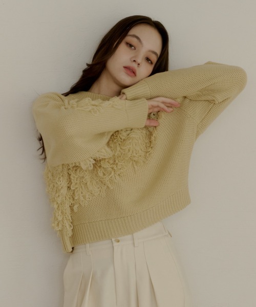 OLUN(オルン)の「fringe knit/フリンジニット(ニット/セーター・レディース・カーキ/アイボリー/クリーム・FREE)」の16枚目の写真