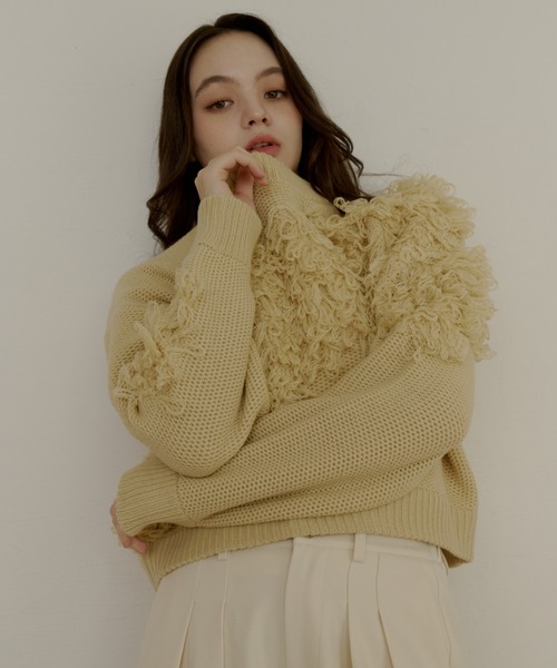OLUN(オルン)の「fringe knit/フリンジニット(ニット/セーター・レディース・カーキ/アイボリー/クリーム・FREE)」の17枚目の写真