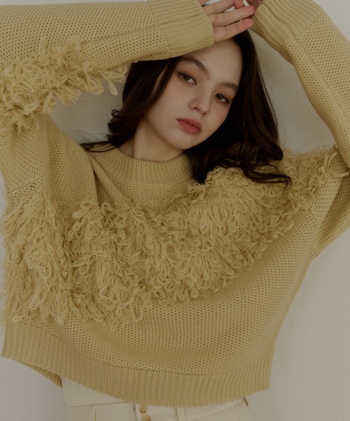 OLUN(オルン)の「fringe knit/フリンジニット(ニット/セーター・レディース・カーキ/アイボリー/クリーム・FREE)」の20枚目の写真