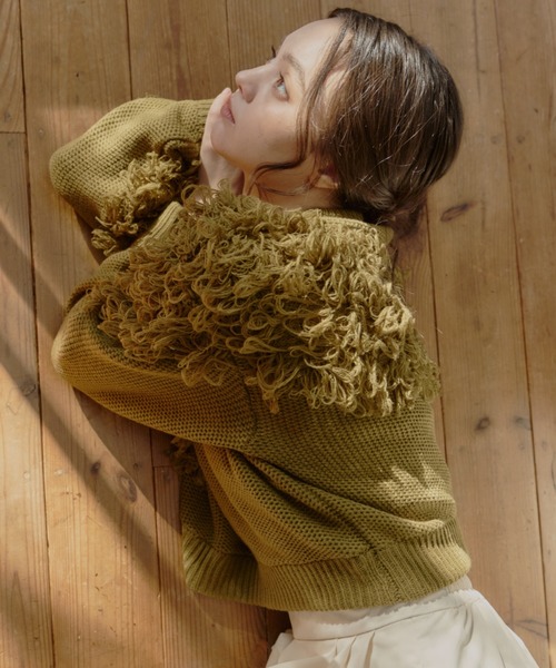 OLUN(オルン)の「fringe knit/フリンジニット(ニット/セーター・レディース・カーキ/アイボリー/クリーム・FREE)」の10枚目の写真