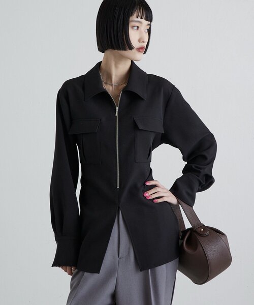 Lui's（ルイス）の「ダブルクロス前ポケットZIPシャツ（シャツ/ブラウス・レディース・グレー/ブラック・FREE）」の14枚目の写真