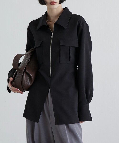 Lui's（ルイス）の「ダブルクロス前ポケットZIPシャツ（シャツ/ブラウス・レディース・グレー/ブラック・FREE）」の15枚目の写真