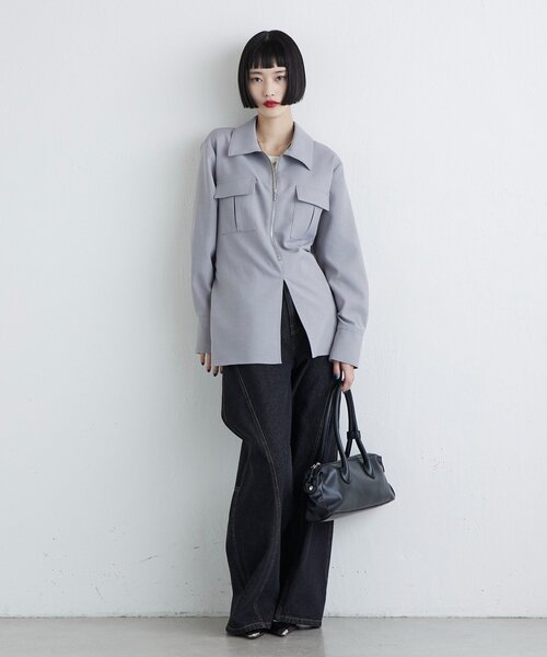 Lui's（ルイス）の「ダブルクロス前ポケットZIPシャツ（シャツ/ブラウス・レディース・グレー/ブラック・FREE）」の20枚目の写真