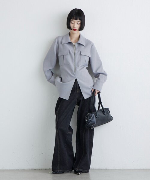 Lui's（ルイス）の「ダブルクロス前ポケットZIPシャツ（シャツ/ブラウス・レディース・グレー/ブラック・FREE）」の21枚目の写真