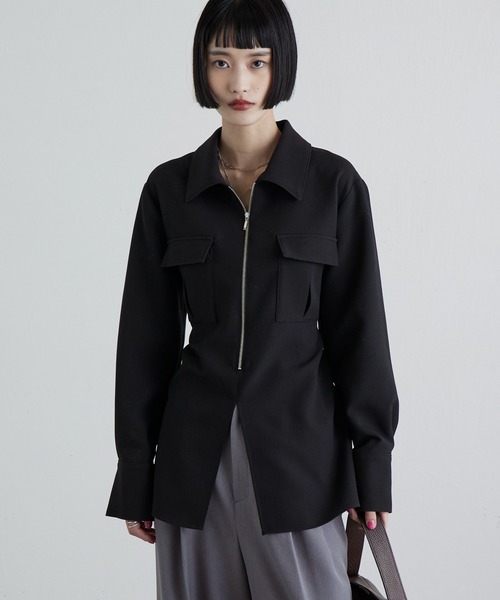 Lui's（ルイス）の「ダブルクロス前ポケットZIPシャツ（シャツ/ブラウス・レディース・グレー/ブラック・FREE）」の7枚目の写真