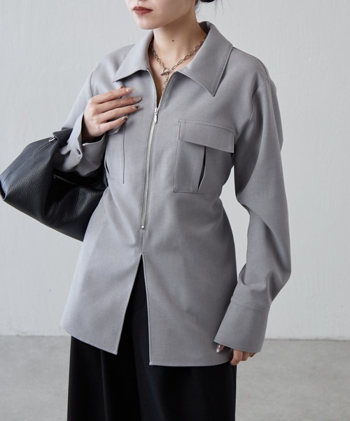 Lui's（ルイス）の「ダブルクロス前ポケットZIPシャツ（シャツ/ブラウス・レディース・グレー/ブラック・FREE）」の11枚目の写真