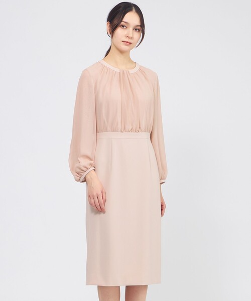 コンパクトダブルクロス シフォンコンビドレスEPOCAエポカ42sizeサックス エポカ EPOCA コンパクトダブルクロス シフォンコンビドレス
