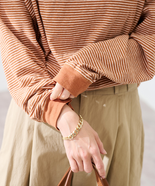 FRAMeWORK（フレームワーク）の「マルチボーダーロンT（Tシャツ/カットソー・レディース・イエロー/ブラウン・FREE）」の2枚目の写真