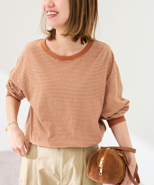 FRAMeWORK（フレームワーク）の「マルチボーダーロンT（Tシャツ/カットソー・レディース・イエロー/ブラウン・FREE）」の6枚目の写真