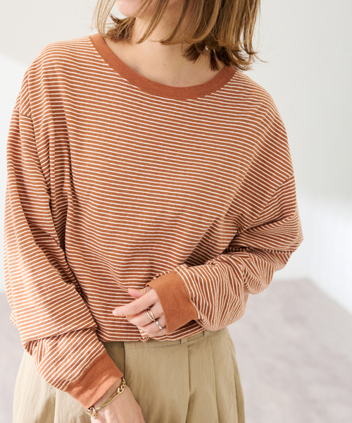 FRAMeWORK（フレームワーク）の「マルチボーダーロンT（Tシャツ/カットソー・レディース・イエロー/ブラウン・FREE）」の9枚目の写真