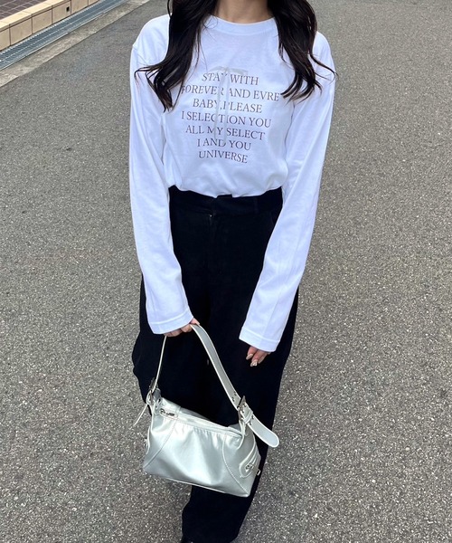 etta(エタ)の「シンプルリボンロンT/長袖Tシャツ(Tシャツ/カットソー・レディース・ホワイト・MEDIUM/LARGE/SMALL)」の1枚目の写真
