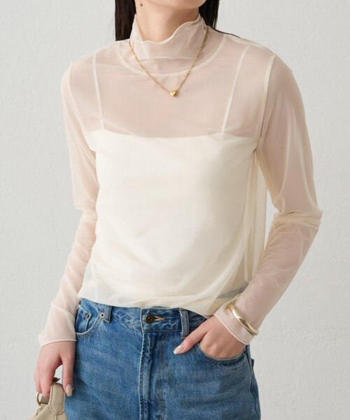 LOUNGEDRESS（ラウンジドレス）の「シアーチュールハイネックプルオーバー（Tシャツ/カットソー・レディース・アイボリー/ブラック/ホワイト系その他/ブラック系その他/グレー・FREE）」の8枚目の写真