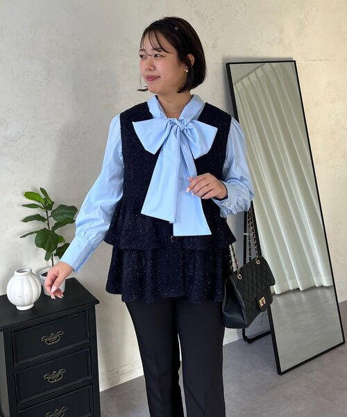 prose verse（プロズヴェール）の「【SAPON】前後2WAYパフスリーブリボンタイブラウス（シャツ/ブラウス・レディース・オフホワイト/ブルー系その他・MEDIUM/LARGE）」の3枚目の写真