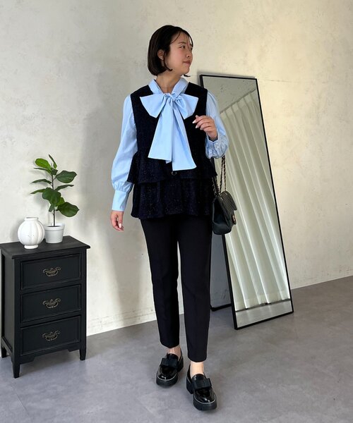 prose verse（プロズヴェール）の「【SAPON】前後2WAYパフスリーブリボンタイブラウス（シャツ/ブラウス・レディース・オフホワイト/ブルー系その他・MEDIUM/LARGE）」の5枚目の写真